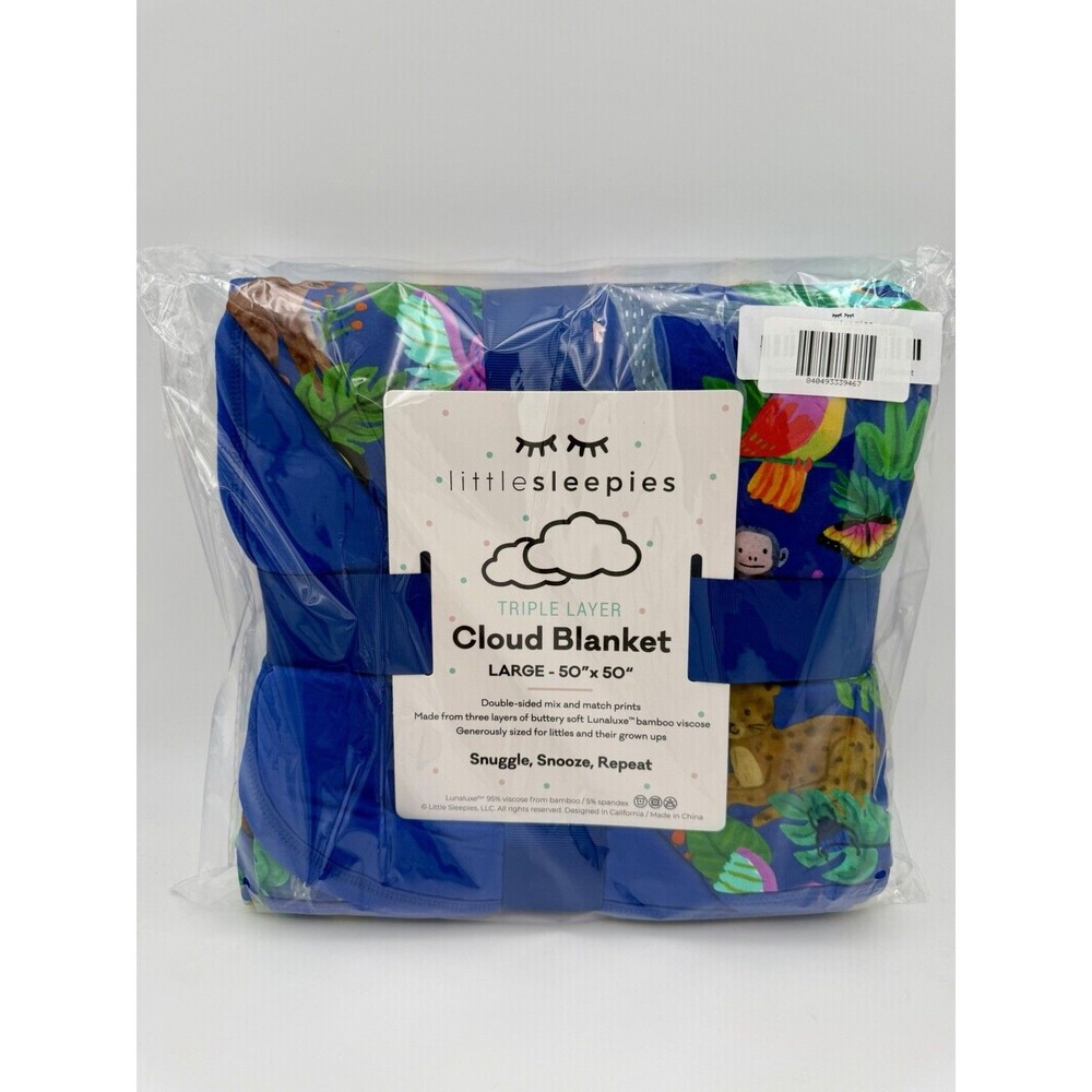 NIB Little Sleepies Treetop Tails Jungle Animals Bamboo Blue Large Cloud Blanket